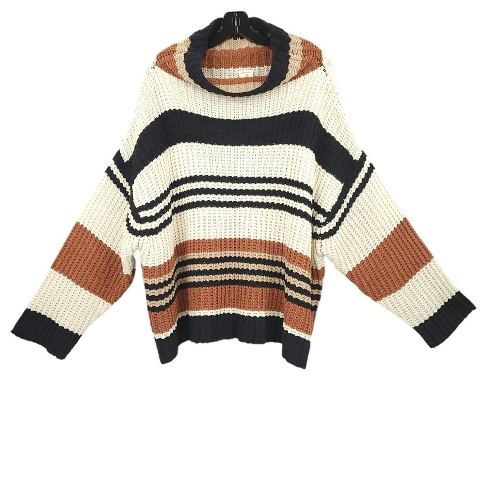 By Together Chunky Knit Cowl Neck Striped Sweater Womens Size S/M Oversized